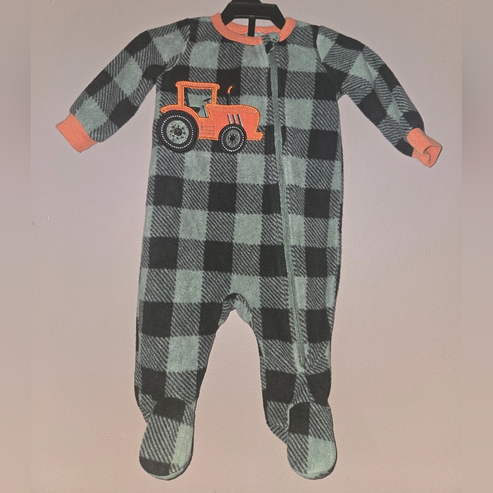 Plaid Kids One Piece with Orange Tractor